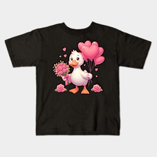 Duck Goose Valentine Roses Hearts Balloon Animal Poultry Kids T-Shirt